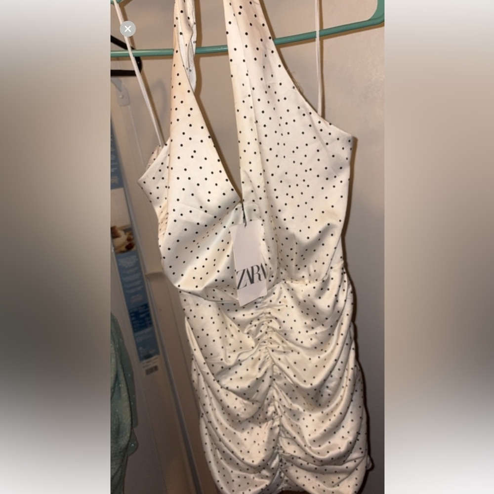 Zara Black and White Polka Dot Backless Dress